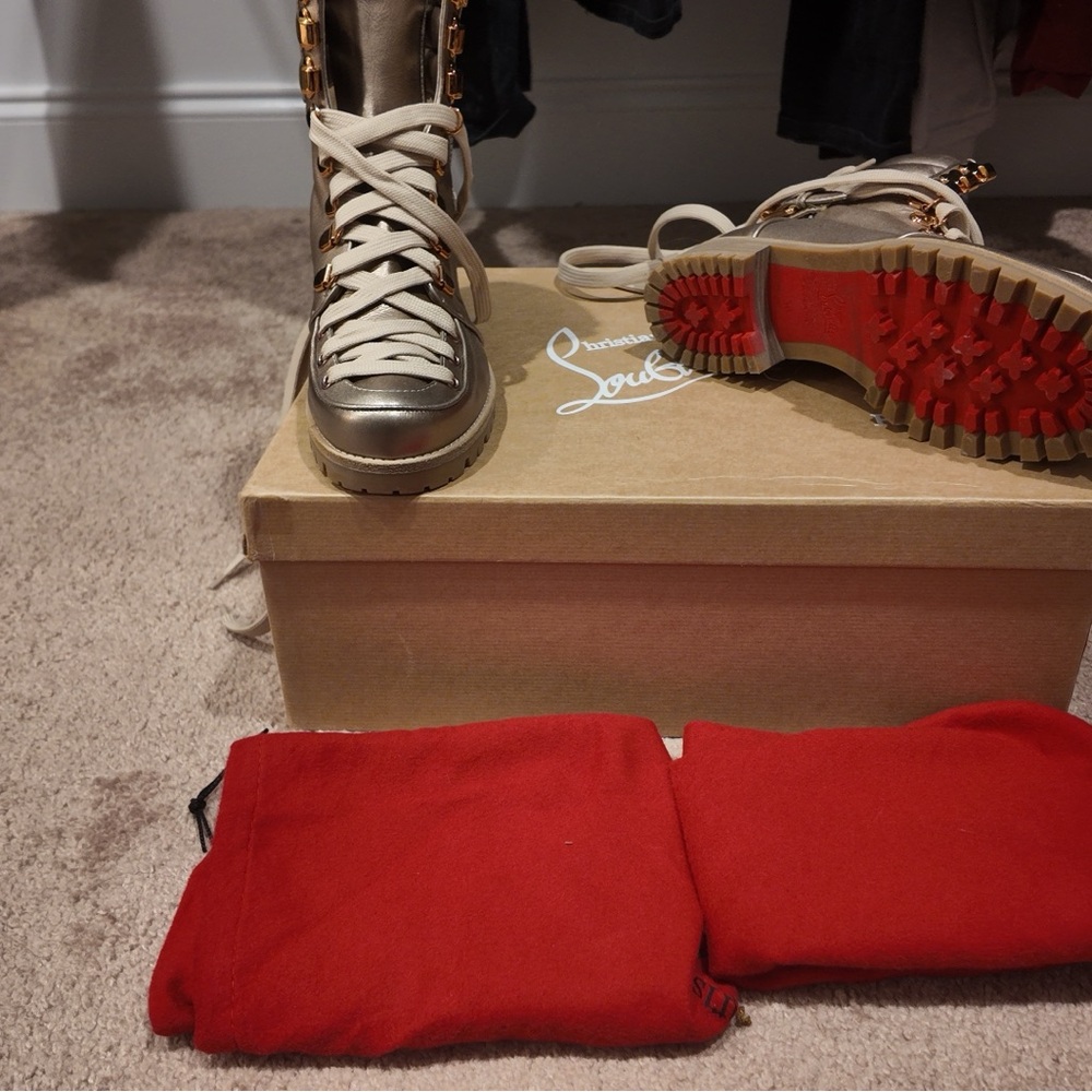Christian Louboutin Metallic Gold Boots with Red Soles- WORN ONCE.